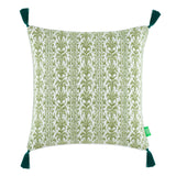 Damask Desenli Püsküllü Kırlent Kılıfı - Yeşil