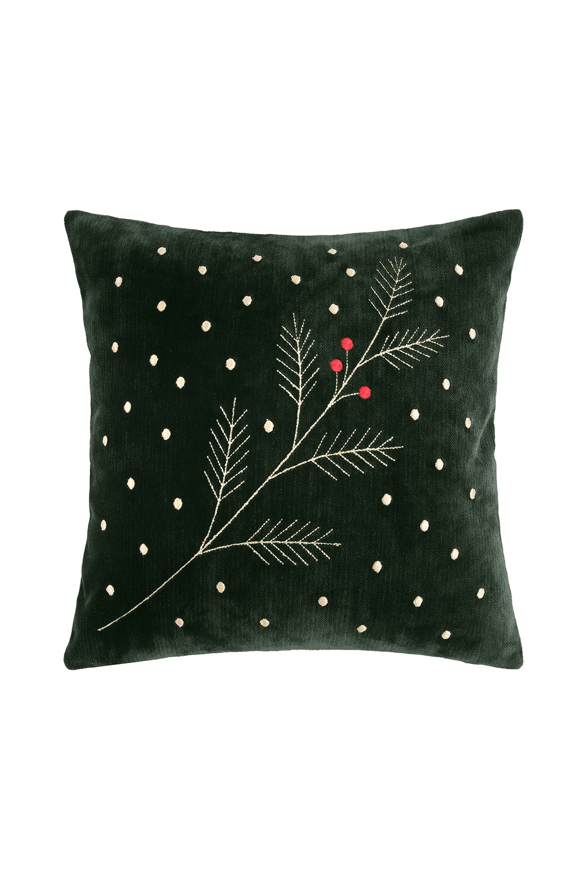 Nakışlı Dekoratif Yeşil Kırlent Kılıfı (45×45 cm)