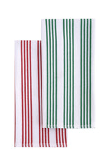 Yılbaşı Temalı Kırmızı Yeşil İnce Çizgili Mutfak Peçetesi 2li Set (50×70 cm)