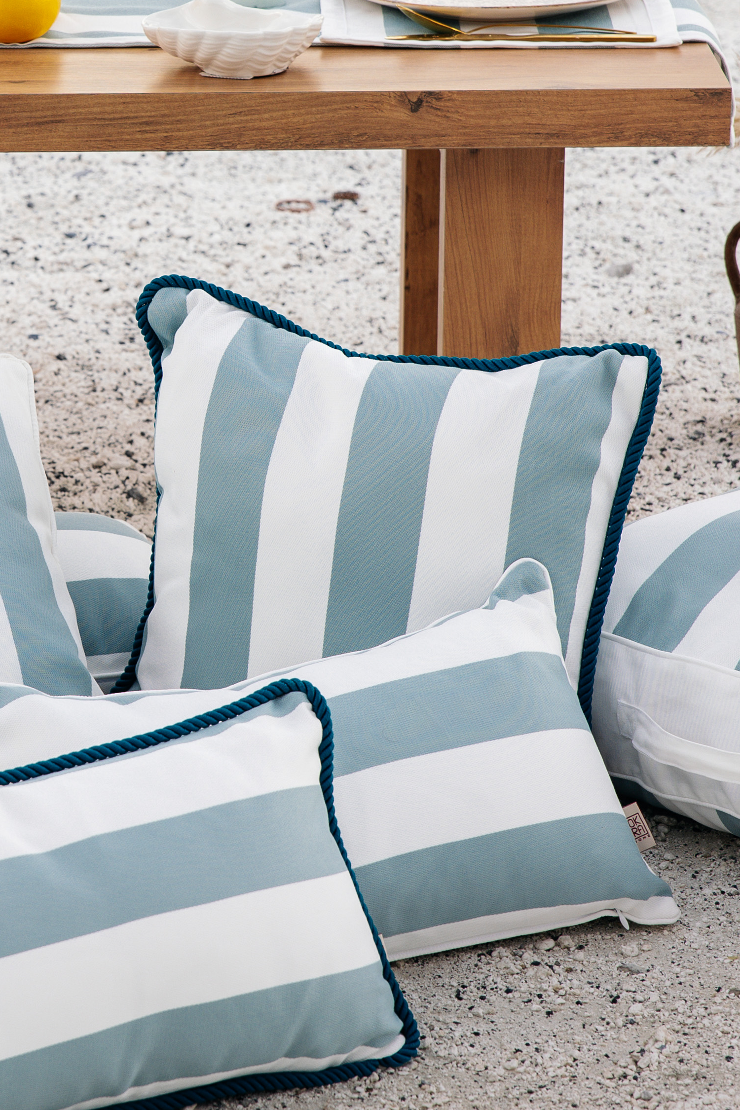MARINE STRIPE AQUA BURGU BİYELİ 45X45 KIRLENT KILIFI