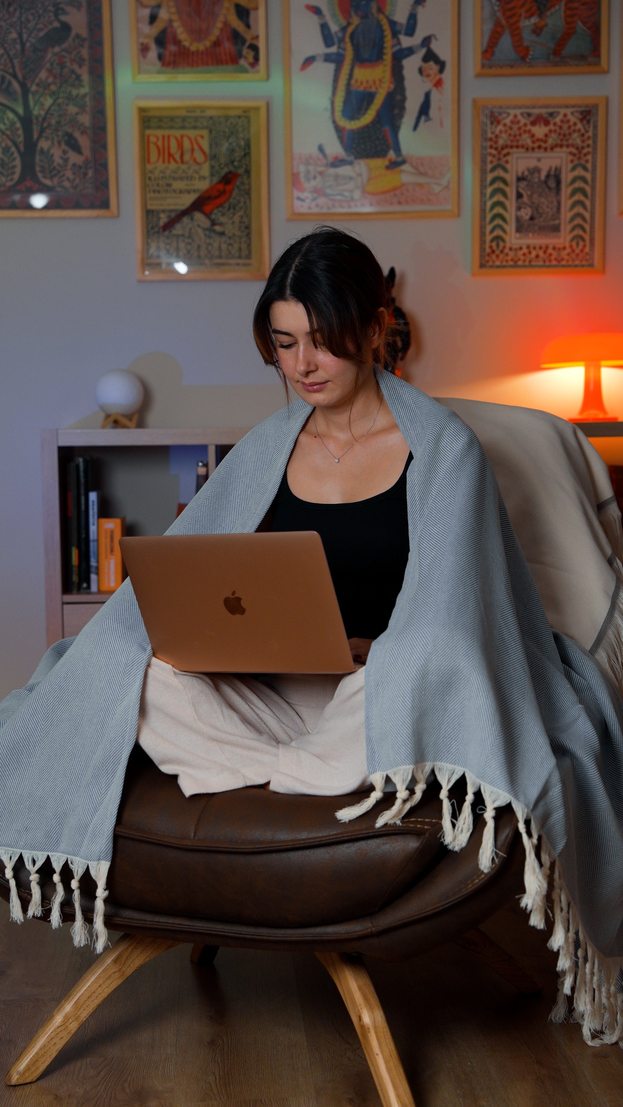 Herringbone Mavi Şal
