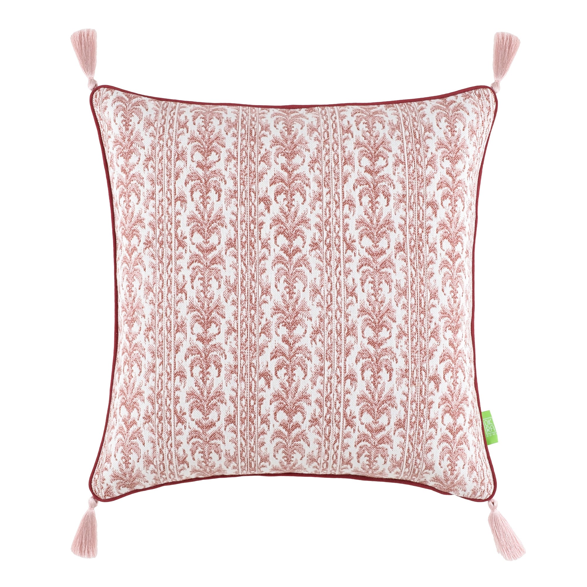 Damask Desenli Püsküllü Kırlent Kılıfı - Pembe