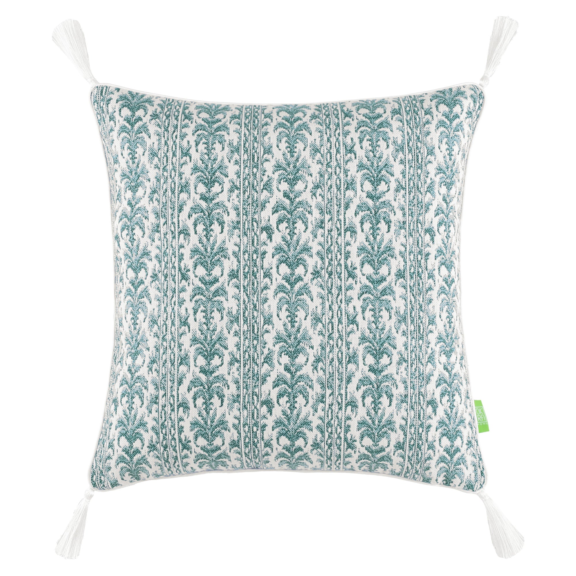 Damask Desenli Püsküllü Kırlent Kılıfı - Mavi