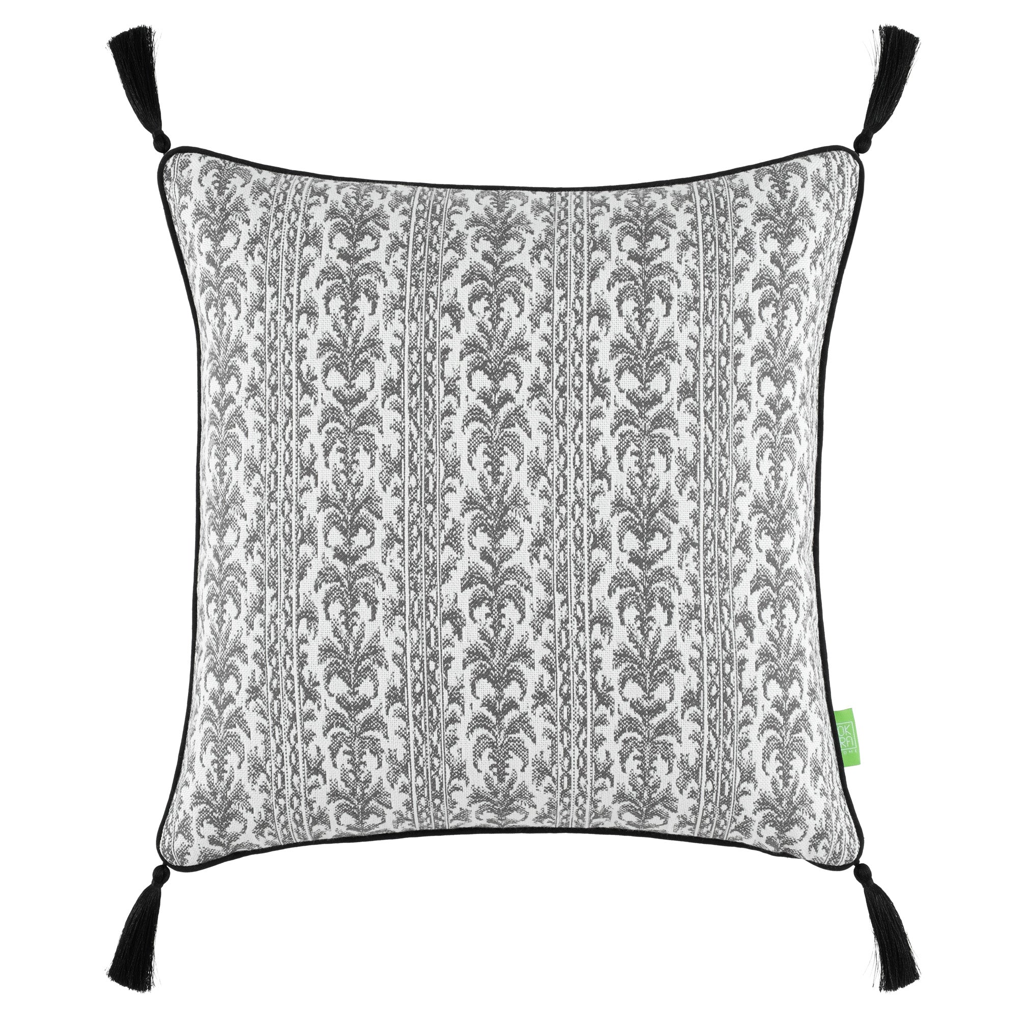 Damask Desenli Püsküllü Kırlent Kılıfı - Antrasit