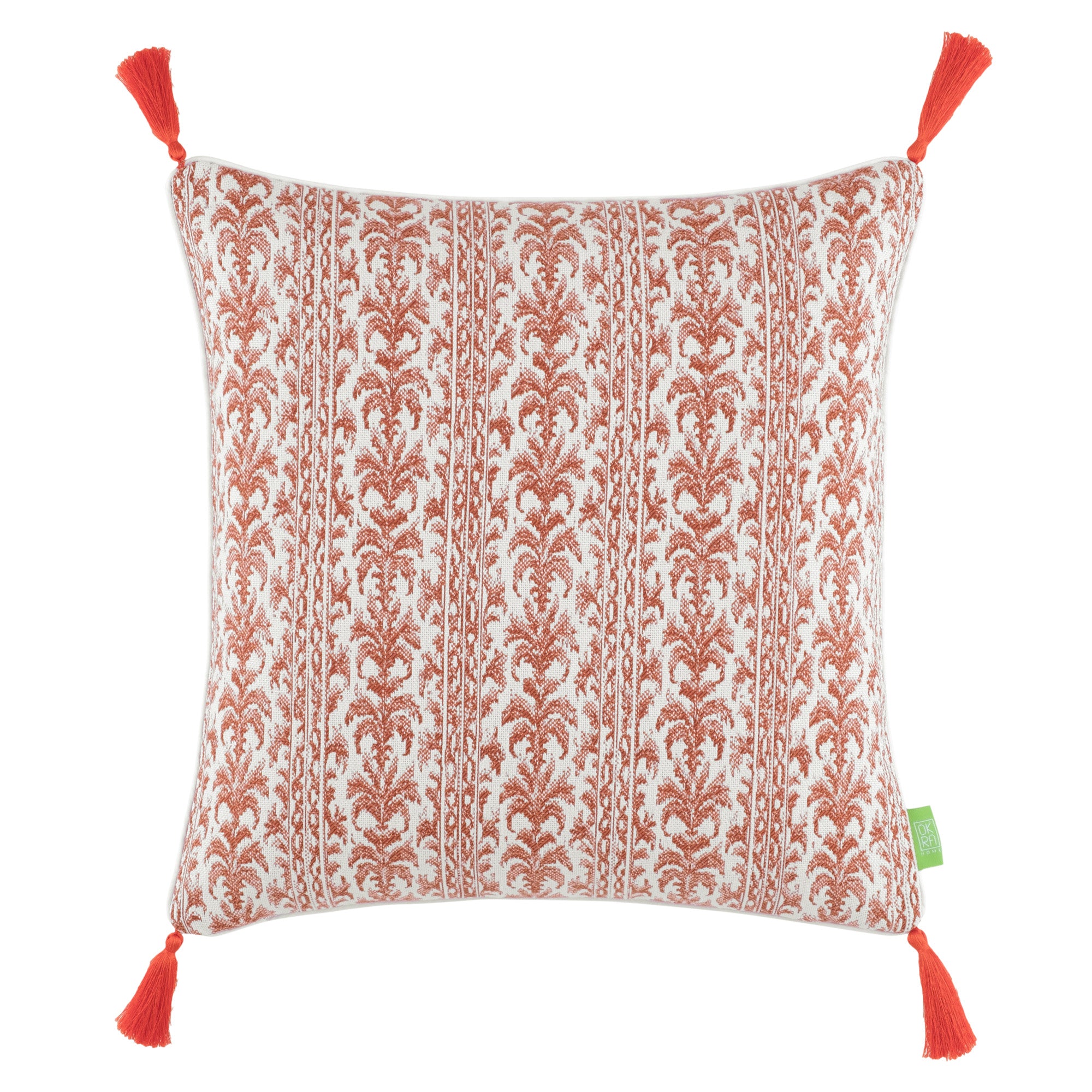 Damask Desenli Püsküllü Kırlent Kılıfı - Turuncu