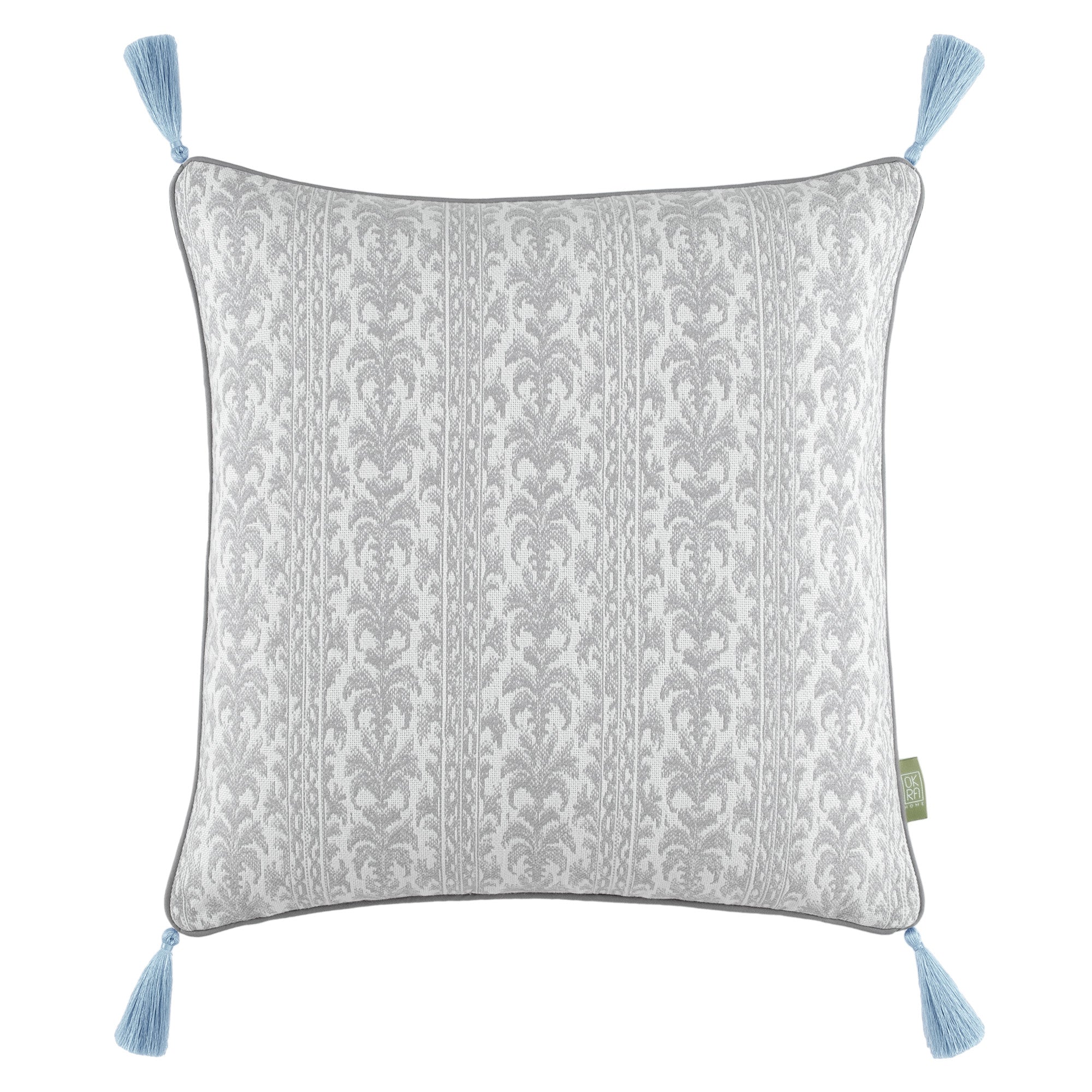 Damask Desenli Püsküllü Kırlent Kılıfı - Gri
