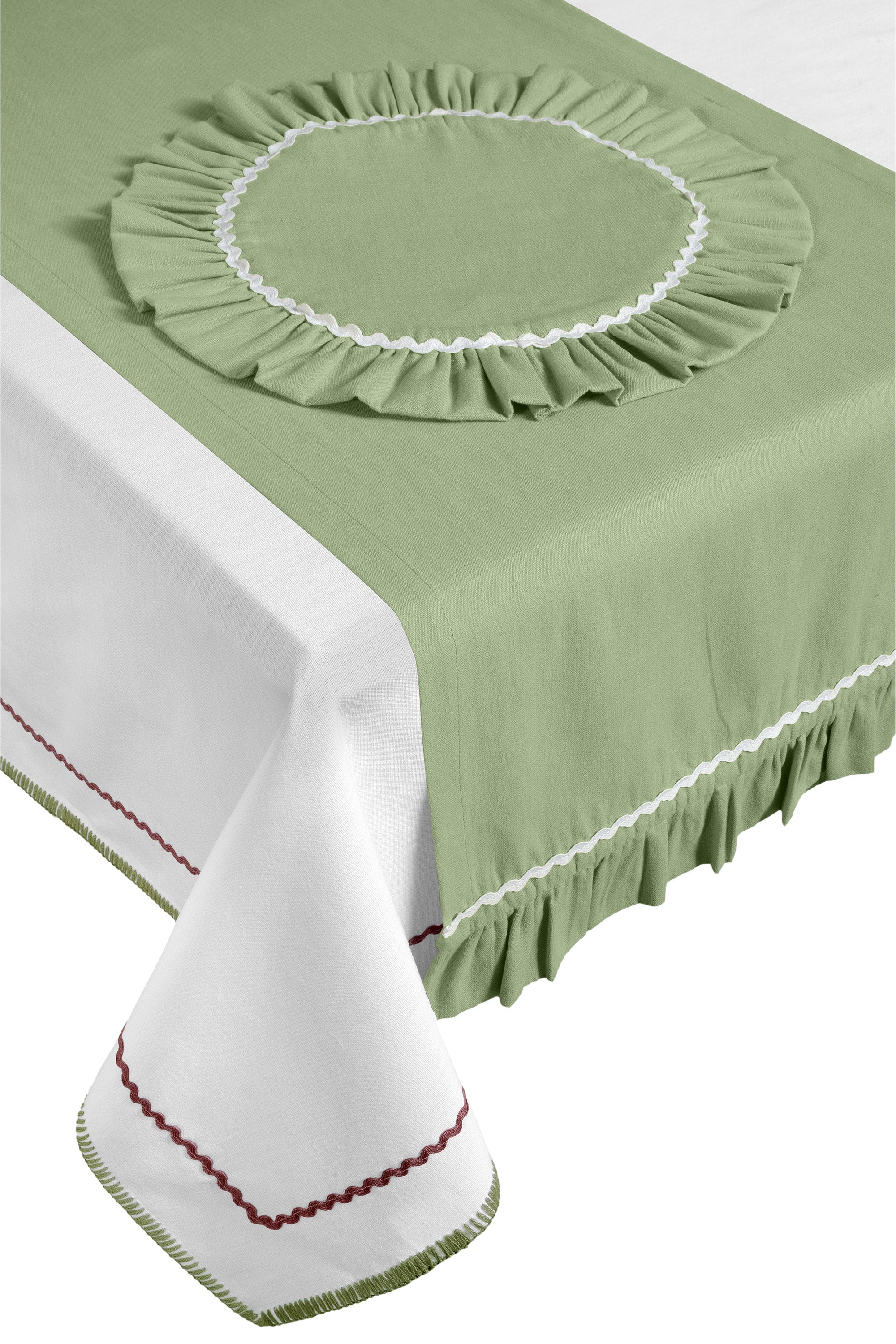 Adaçayı Yeşili & Beyaz Fırfırlı Sofra Seti