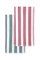 Yeni Yıl Temalı Kırmızı Yeşil Kalın Çizgili Mutfak Peçetesi 2li Set (50×70 cm)